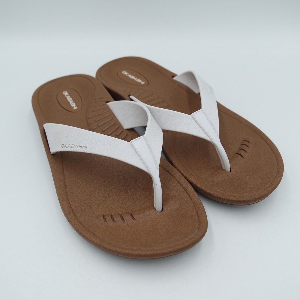 Okabashi Womens Flip Flop Sandals White Brown Made in USA Size S Arch Support